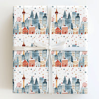 Watercolor CN Tower Gift Wrap, Toronto Skyline Christmas Wrapping Paper, Canadian Winter City Gift Wrap Roll, Canada Travel Wrapping Paper