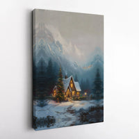 Comfy Pine Forest Landscape Wall Art, Winter Snowy Mountain Cabin Canvas Print, Christmas Snow Scene Canvas Decor, Rustic Cabin Home Present