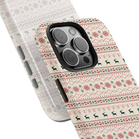 Ugly Sweater Pattern Phone Cover, Christmas Reindeer iPhone Case, Dual Layer Polycarbonate TPU Tough Phone Case, Festive Holiday Xmas Present