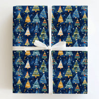 Watercolor Pine Tree Gift Wrap, Navy Christmas Tree Wrapping Paper, Elegant Blue Holiday Wrapping Paper, Festive Winter Trees Gift Wrap