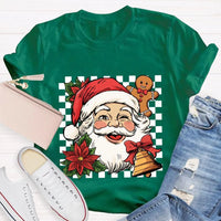 Retro Holiday Graphic Tee, Checkerboard Santa Gingerbread Man Christmas T-Shirt, Adorable Xmas Cookie Shirt, Festive Top