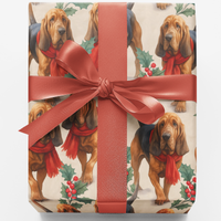 Holly Scarf Dog Gift Wrap Paper, Bloodhound Christmas Wrapping Paper, Festive Holiday Wrapping Paper Roll, Dog Lover Xmas Gift Wrap