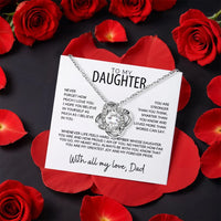 Cubic Zirconia Daughter Necklace, To My Daughter Love Knot Necklace, CZ Crystal Knot Pendant Necklace, Christmas Birthday Keepsake for Her