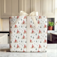 Winter Forest Gift Wrap, Santa on Bicycle Wrapping Paper, Watercolor Christmas Wrapping Paper, Holiday Gift Wrap, Xmas Present Wrap
