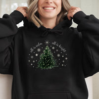 Minimalist Tree Holiday Sweatshirt, All Is Calm All Is Bright Christmas Hoodie, Comfy Winter Graphic Hooded Sweater, Xmas Present for Her