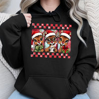 Festive Deer Graphic Hoodie, Christmas Reindeer Hoodie, Adorable Holiday Animal Pullover, Winter Xmas Hooded Sweatshirt, Comfy Holiday Present