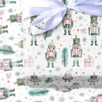 Pink and Teal Christmas Gift Wrap, Watercolor Nutcracker Wrapping Paper, Whimsical Holiday Soldier Wrapping Paper, Winter Wrapping Paper