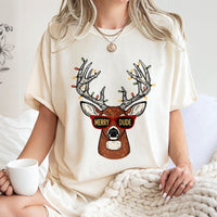 Humorous Reindeer Christmas Graphic Tee, Merry Dude Deer T-Shirt, Holiday Buck Hunter Shirt, Retro Vintage Xmas Hunting Tee