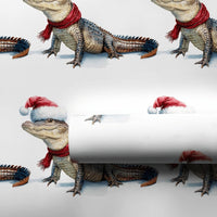 Humorous Holiday Gift Wrap, Santa Hat Alligator Christmas Wrapping Paper, Adorable Watercolor Alligator Wrapping Paper, Winter Animal Present Wrap