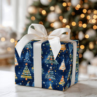 Watercolor Pine Tree Gift Wrap, Navy Christmas Tree Wrapping Paper, Elegant Blue Holiday Wrapping Paper, Festive Winter Trees Gift Wrap