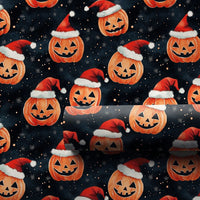 Halloween Christmas Gift Wrap, Jack-o'-Lantern Santa Hat Wrapping Paper, Spooky Holiday Wrapping Paper, Pumpkin Xmas Present Gift Wrap Roll