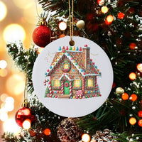 Holiday Candy Cottage Tree Ornament, Gingerbread House Christmas Ornament, Glossy Ceramic Keepsake Ornament, Festive Xmas Home Decor