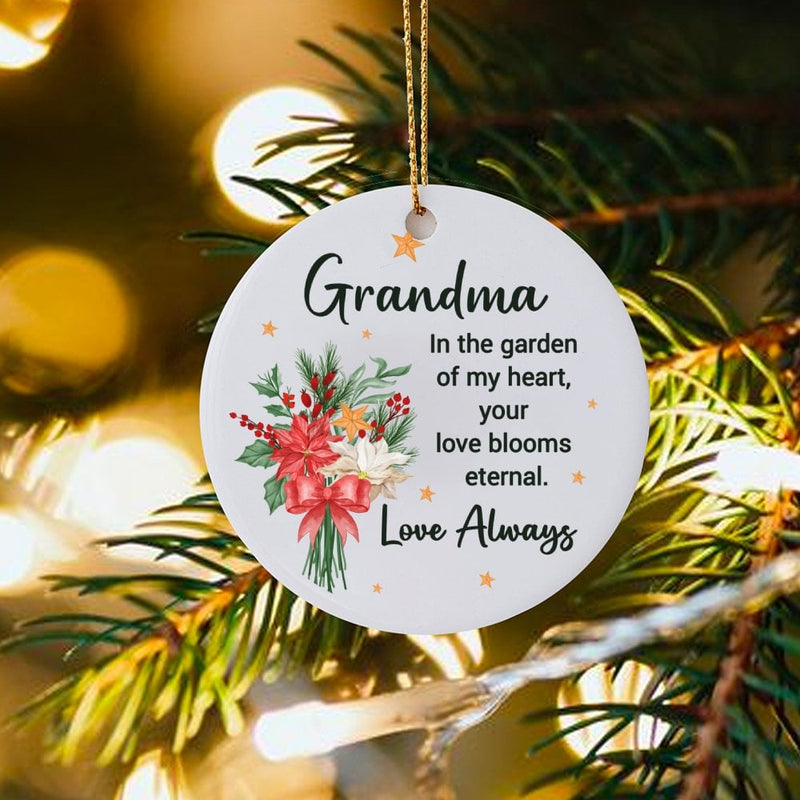 Ceramic Christmas Keepsake, In the Garden of My Heart Grandma Ornament, Floral Memorial Ornament, Nana Remembrance Tree Decoration Present