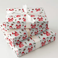 Festive Holly Pine Gift Wrap, Watercolor Santa Wrapping Paper, Christmas Santa Wrapping Paper, Holiday Workshop Apron Santa Present Paper