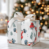 Fitness Gym Christmas Gift Wrap, Weightlifting Santa Wrapping Paper, Barbell Santa Wrapping Paper, Bodybuilder Holiday Paper