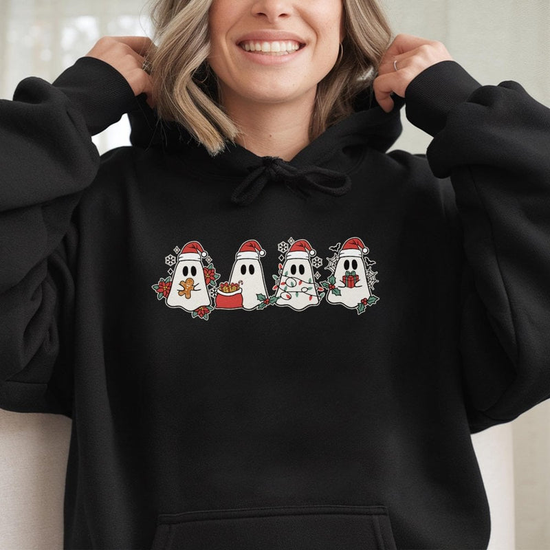 Santa Ghost Hooded Sweatshirt, Christmas Ghost Hoodie, Adorable Holiday Ghost Hoodie, Spooky Winter Pullover, Festive Graphic Present for Her