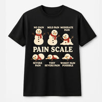 Humorous Medical Christmas Tee, Snowman Pain Scale T-Shirt, Melting Snowman Nurse Doctor Graphic Shirt, Winter Healthcare Worker Present T-Shirt