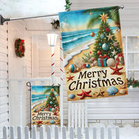 Coastal Holiday Yard Flag, Beach Christmas Garden Flag Tropical Merry Christmas, Double-Sided Ocean Xmas Outdoor Lawn Decor