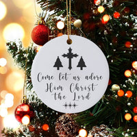 Religious Christmas Ornament, Come Let Us Adore Him Ornament, Christian Cross Holiday Decor, Glossy Ceramic Keepsake Ornament, Church Present