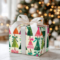 Bow Christmas Wrapping Paper, Retro Colorful Tree Wrapping Paper, Modern Holiday Gift Wrap Roll, Vibrant Seasonal Xmas Wrapping Paper