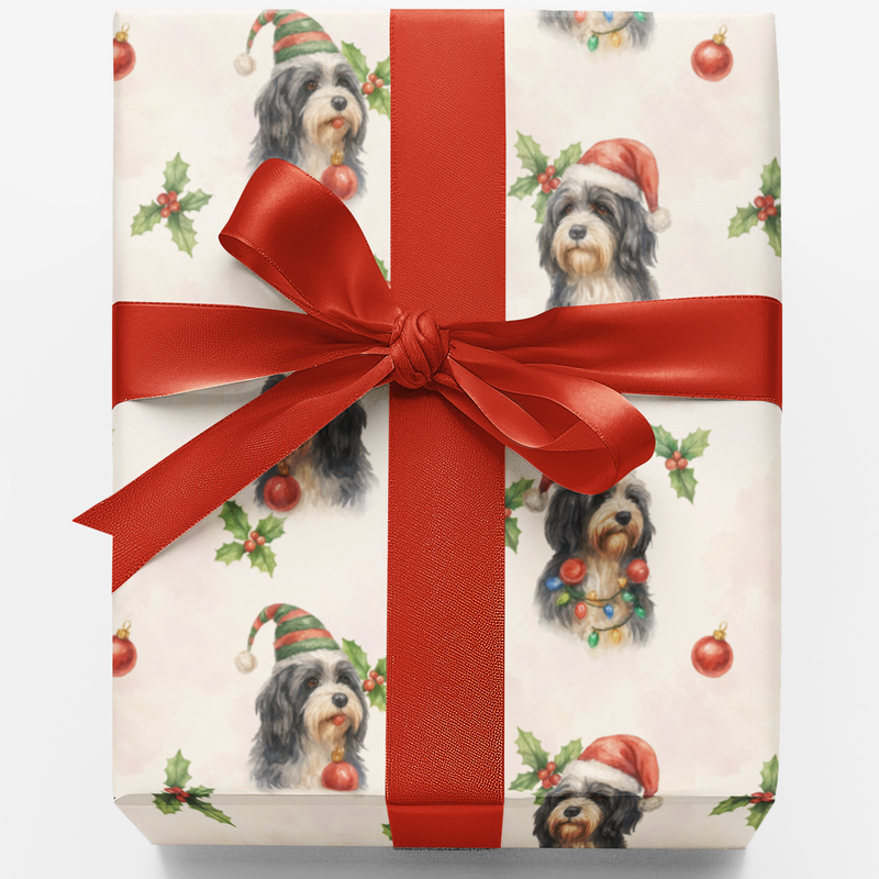 Festive Dog Holiday Wrapping Paper, Bearded Collie Christmas Wrapping Paper, Adorable Puppy Gift Wrapping Paper, Dog Lover Present Supplies