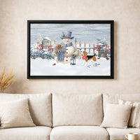 Comfy Snowy Winter Canvas Wall Art, Snowman and Beagle Christmas Canvas Print, Adorable Holiday Dog Canvas, Festive Dog Lover Home Decor Present