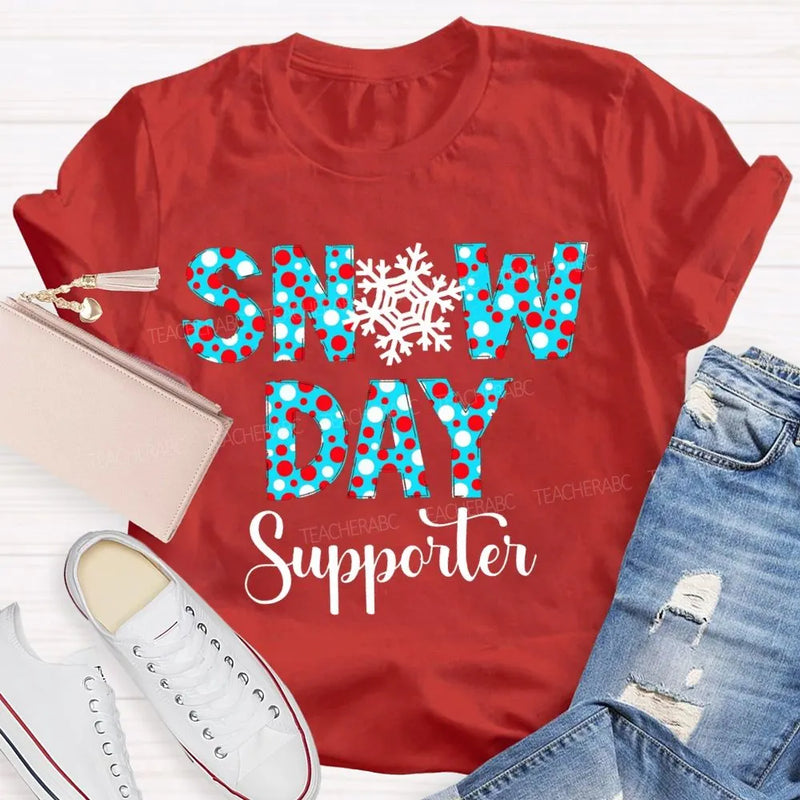 Polka Dot Winter Holiday Graphic Tee, Snow Day Supporter Snowflake Shirt, Christmas Season T-Shirt, Adorable Teacher Winter Present