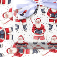 Watercolor Ice Hockey Christmas Gift Wrap, Hockey Santa Wrapping Paper, Festive Santa Gift Wrapping Paper, Holiday Wrap for Hockey Players