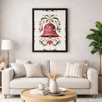 Red Holiday Botanical Canvas Print, Christmas Bell Canvas Wall Art, Festive Xmas Bell Wall Canvas, Winter Home Decor, Holiday Season Present