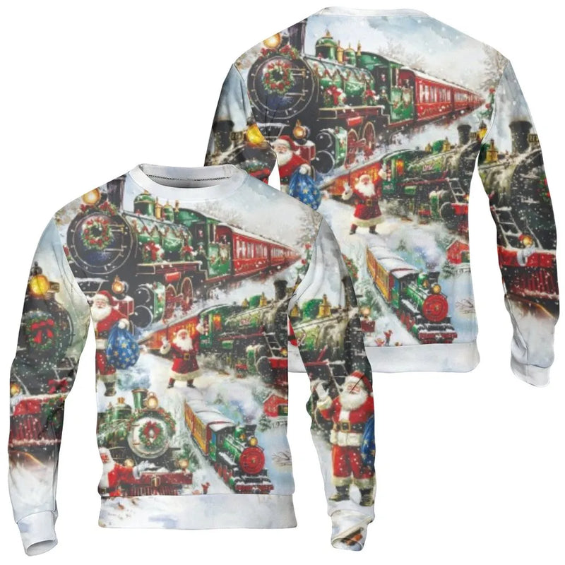 Vintage Santa Claus Train Sweatshirt, Christmas Steam Train Sweatshirt, Retro Holiday Train Crewneck, Winter Train Lover Sweatshirt