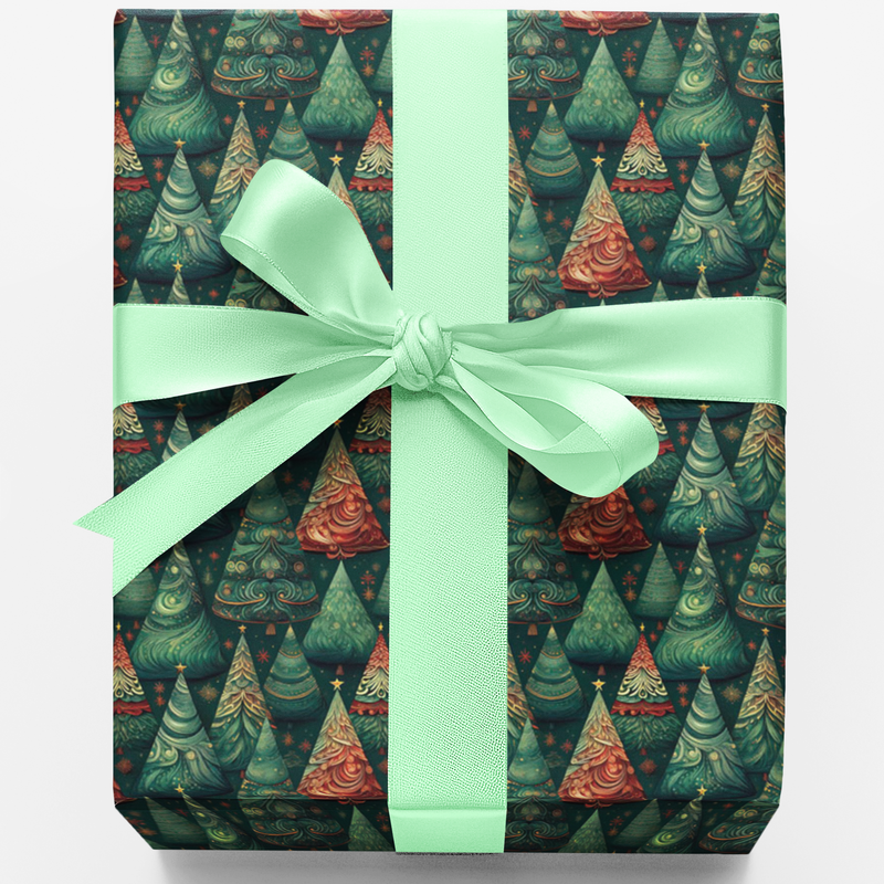 Holiday Gift Wrap Roll, Pine Tree Christmas Wrapping Paper, Artistic Tree Wrapping Paper Roll, Evergreen Xmas Present Wrapping Paper