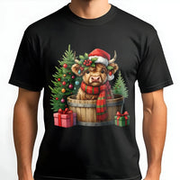 Santa Hat Baby Cow T-Shirt, Highland Cow Christmas Shirt, Festive Farmhouse Graphic Tee, Adorable Holiday Animal Lover T-Shirt, Xmas Present