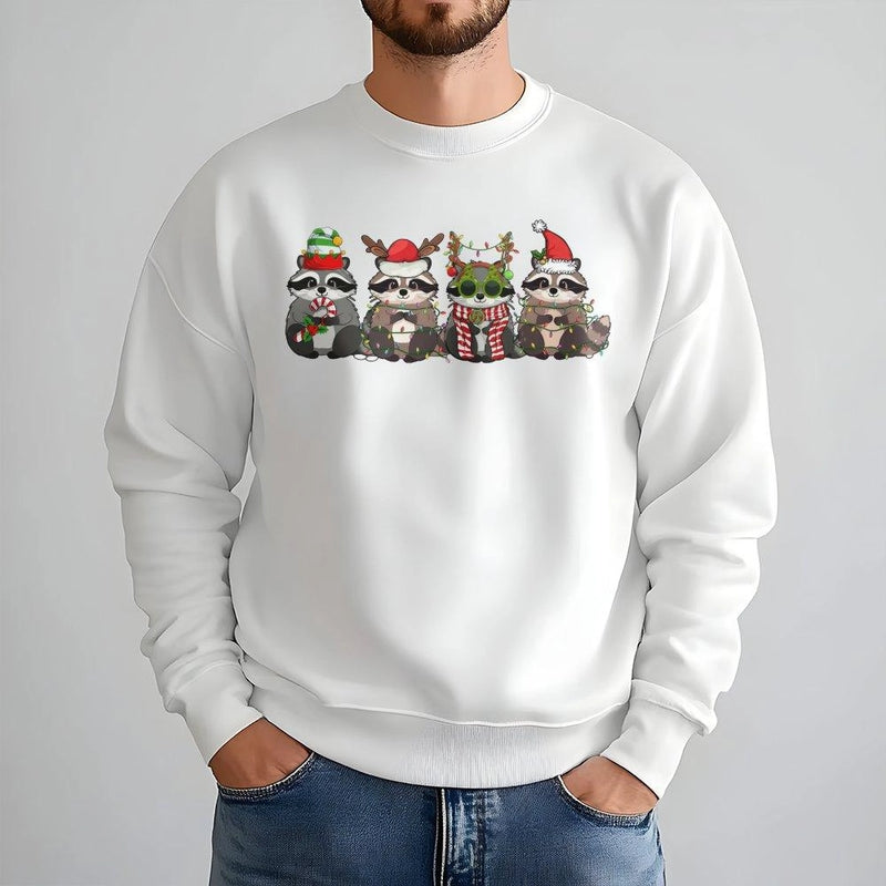 Adorable Festive Animal Sweatshirt, Christmas Raccoon Sweatshirt, Holiday Raccoon Crewneck, Winter Graphic Pullover Sweatshirt