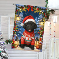 Santa Hat Sweater Dog Yard Flag, Black Poodle Christmas Garden Flag, Holiday Winter Lawn Banner, Adorable Pet Lover Outdoor Xmas Decor