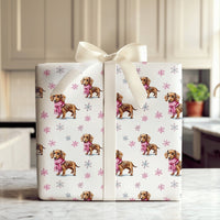 Pink Scarf Dog Holiday Gift Wrap, Dachshund Christmas Wrapping Paper, Watercolor Wiener Dog Wrapping Paper, Winter Pet Gift Wrap Roll