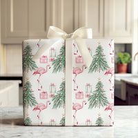 Tropical Holiday Gift Wrap, Pink Flamingo Christmas Wrapping Paper, Watercolor Flamingo Tree Wrapping Paper, Whimsical Christmas Gift Wrap