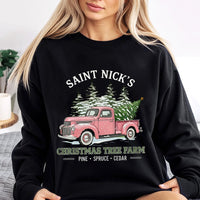 Vintage Pink Truck Sweatshirt, Saint Nicks Christmas Tree Farm Sweatshirt, Comfy Holiday Sweatshirt, Christmas Tree Farm Sweater, Xmas Present