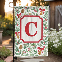 Monogram Initial Holly Bells Flag, Personalized Christmas Garden Flag, Custom Holiday Yard Flag, Winter Lawn Banner, Xmas Porch Decor Flag