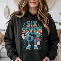 Humorous Brainrot Meme Sweatshirt, Six Seven Christmas Hoodie, Gen Z Holiday Hooded Pullover, Viral Xmas Graphic Hoodie, Teen Meme Present