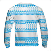 Fair Isle Geometric Holiday Sweatshirt, Blue and White Nordic Ugly Christmas Sweater, Comfy Winter Pattern Pullover, Xmas Top