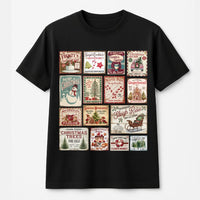 Retro Holiday Stamp Shirt, Vintage Christmas Stamp T-Shirt, Festive Postage Collage Graphic Tee, Comfy Winter Christmas T-Shirt, Holiday Present