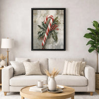 Holly Berries Botanical Print, Vintage Christmas Candy Cane Canvas Wall Art, Festive Holiday Wall Decor, Retro Seasonal Xmas Canvas