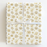 Winter Holiday Gift Wrap, Gold Snowflake Wrapping Paper, Christmas Wrapping Paper Roll, Shimmering Gold Gift Wrap, Festive Holiday Packaging