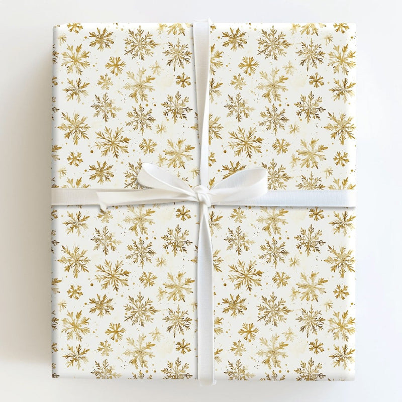 Winter Holiday Gift Wrap, Gold Snowflake Wrapping Paper, Christmas Wrapping Paper Roll, Shimmering Gold Gift Wrap, Festive Holiday Packaging