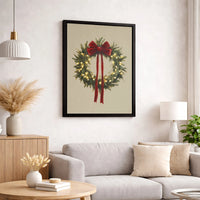 Illuminated Evergreen Holiday Print, Christmas Wreath Digital Wall Art, Festive Winter Wreath Poster, Xmas Bow Wall Decor Digital Download
