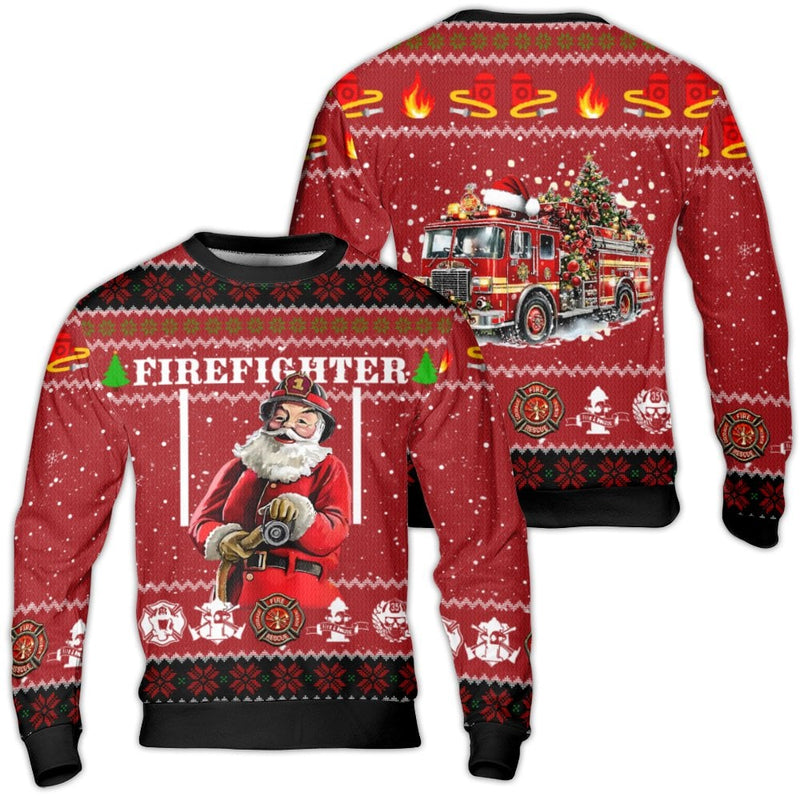 Fire Truck Holiday Sweatshirt, Firefighter Santa Ugly Christmas Sweater, Humorous Fireman Xmas Crewneck, Fire Dept Holiday Sweater, Xmas Present
