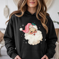 Vintage Santa Christmas Hoodie, Pink Hat Retro Santa Hoodie, Adorable Pink Holiday Hoodie, Winter Aesthetic Hooded Sweatshirt, Christmas Present