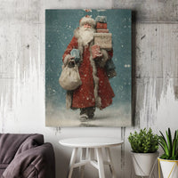 Nostalgic Winter Scene Canvas Print, Vintage Santa Claus Canvas Wall Art, Santa Presents Canvas Decor, Holiday Wall Art, Christmas Home Present
