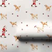 Christmas Santa Dog Gift Wrap, Golden Retriever Wrapping Paper, Watercolor Holiday Present Wrapping Paper, Adorable Puppy Xmas Holiday Gift Wrap