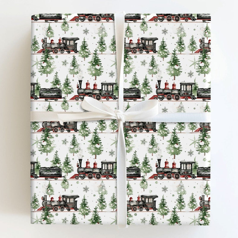 Steam Engine Winter Gift Wrap, Vintage Christmas Train Wrapping Paper, Retro Holiday Train Wrapping Paper, Nostalgic Xmas Gift Wrap Roll